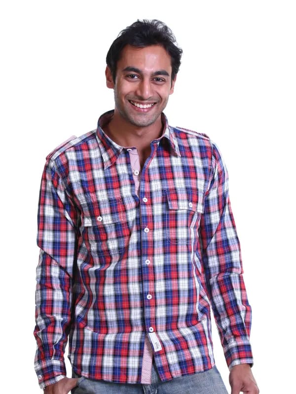 Basics Men Red & Blue Slim Fit Shirt