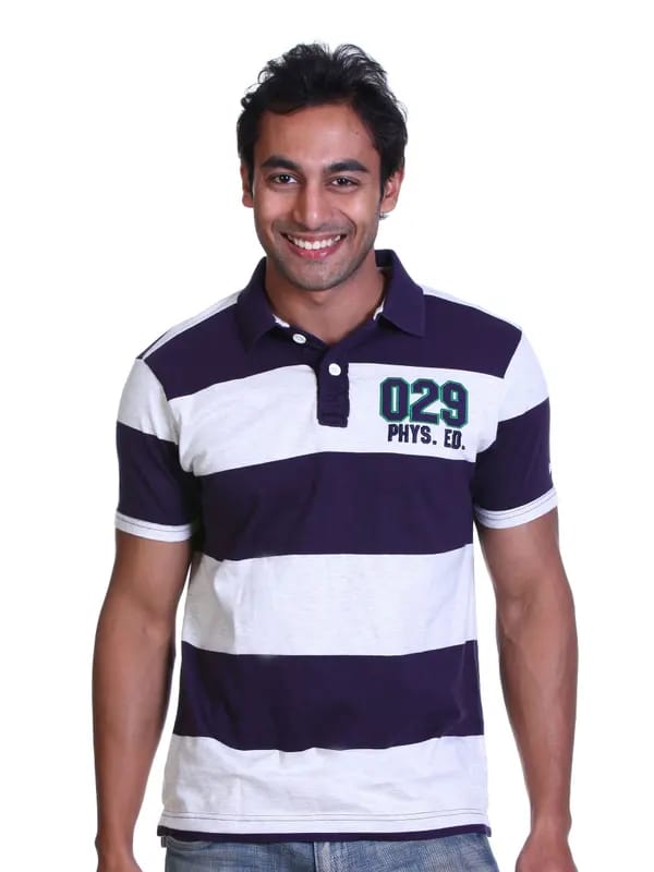 Basics Men Purple Striped T-shirt
