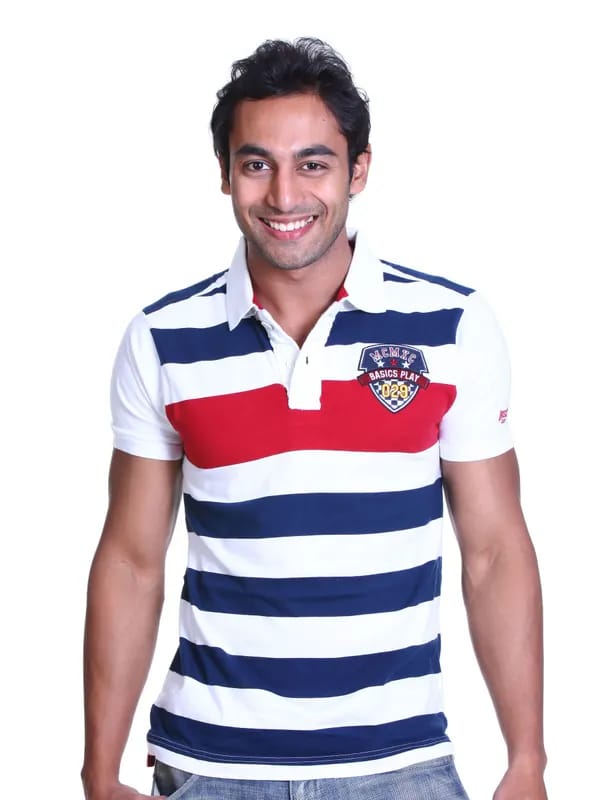 Basics Men Red & Blue Polo T-shirt