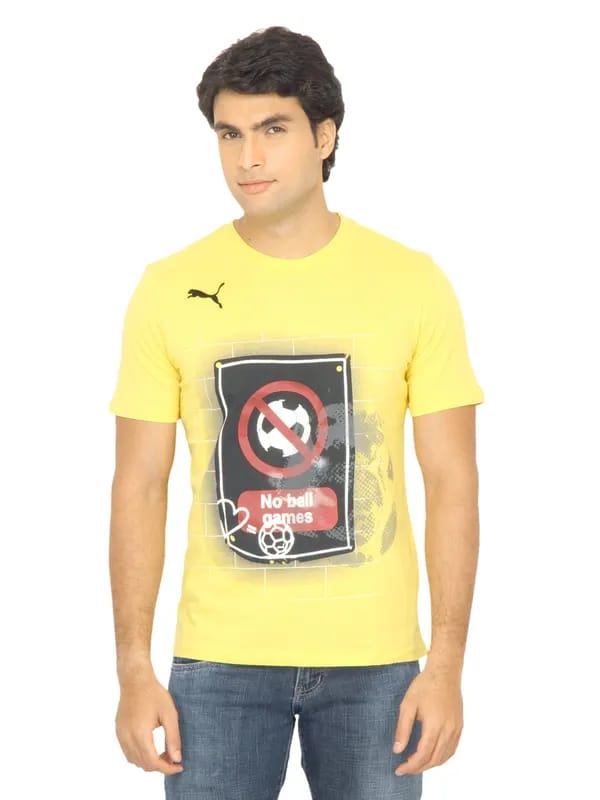 Puma Men Printed Yellow Tshirt