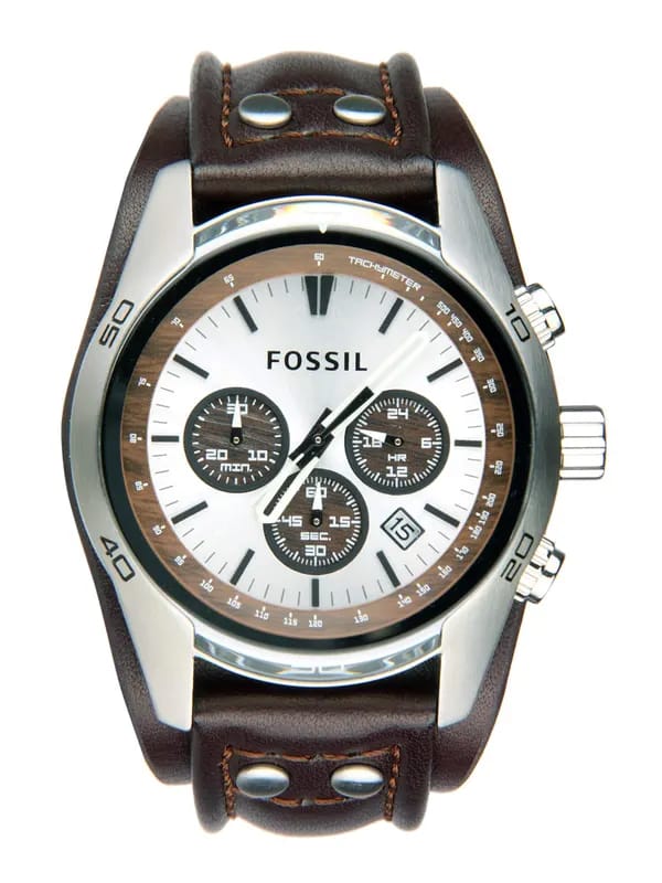 Fossil Men Silver & Brown Dial Chronograph Watch CH2565