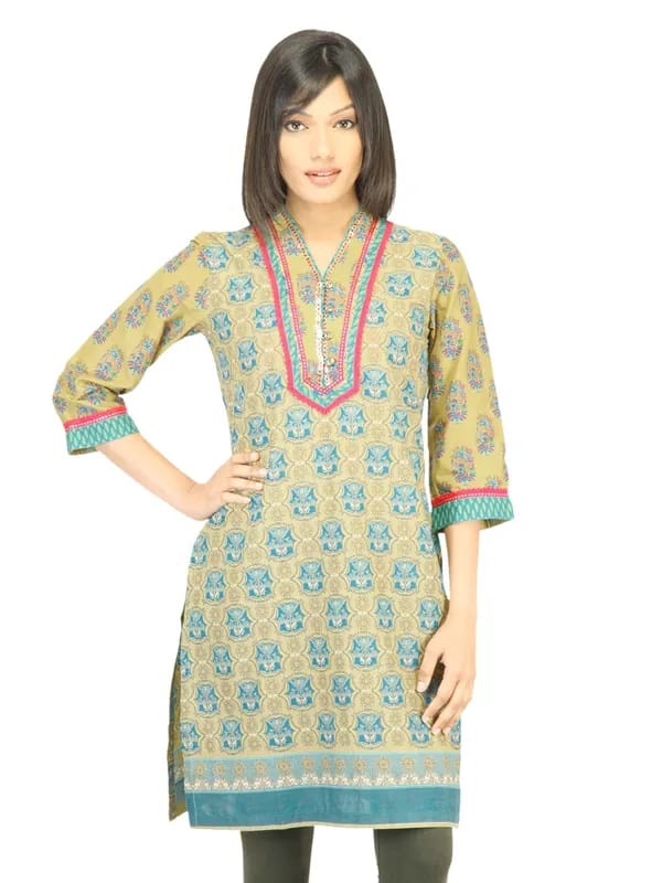 BIBA Women Printed Olive Green Kurta