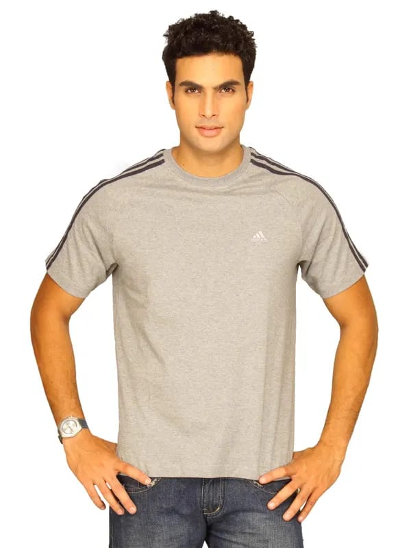 ADIDAS Men Stripe Grey T-shirt
