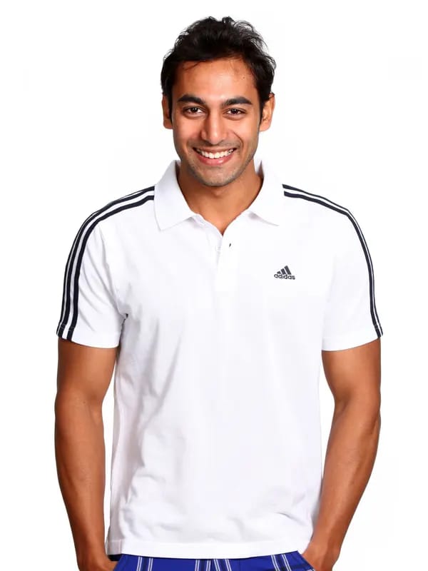Adidas Men 3 Stripe White Polo T-shirt