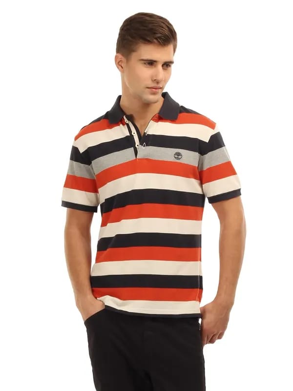 Timberland Men Striped Blue and Orange T-Shirt