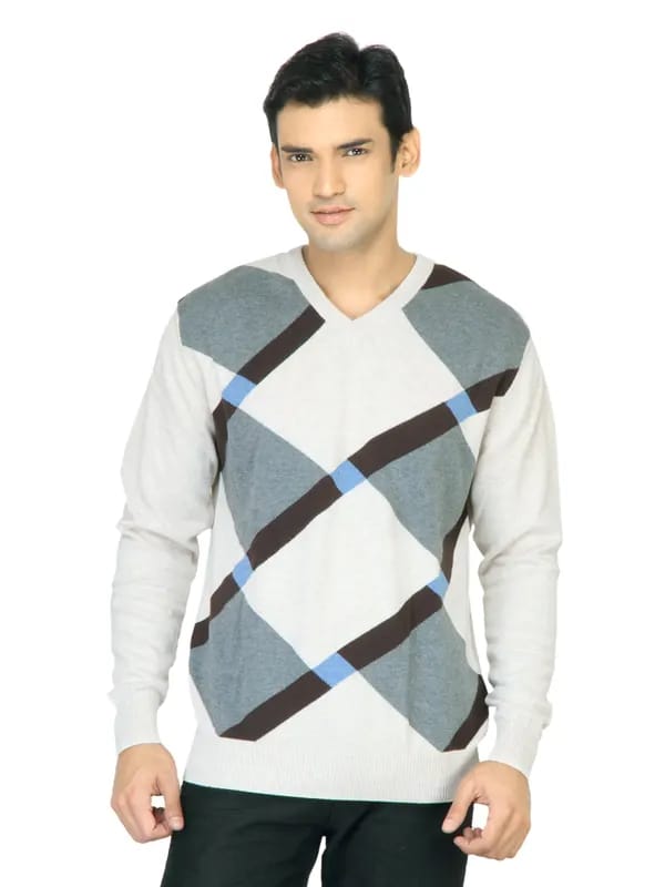John Players Men Check Grey Sweater