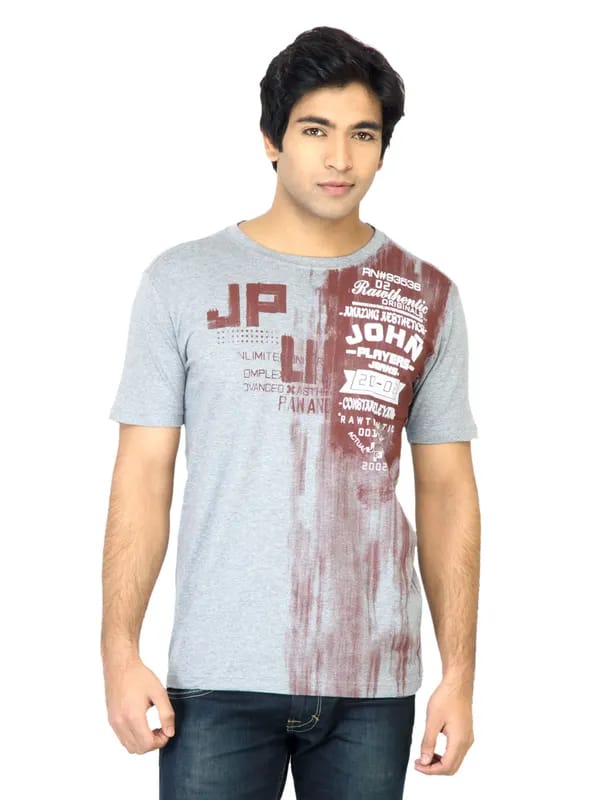 John Players Men Printed Grey T-Shirt