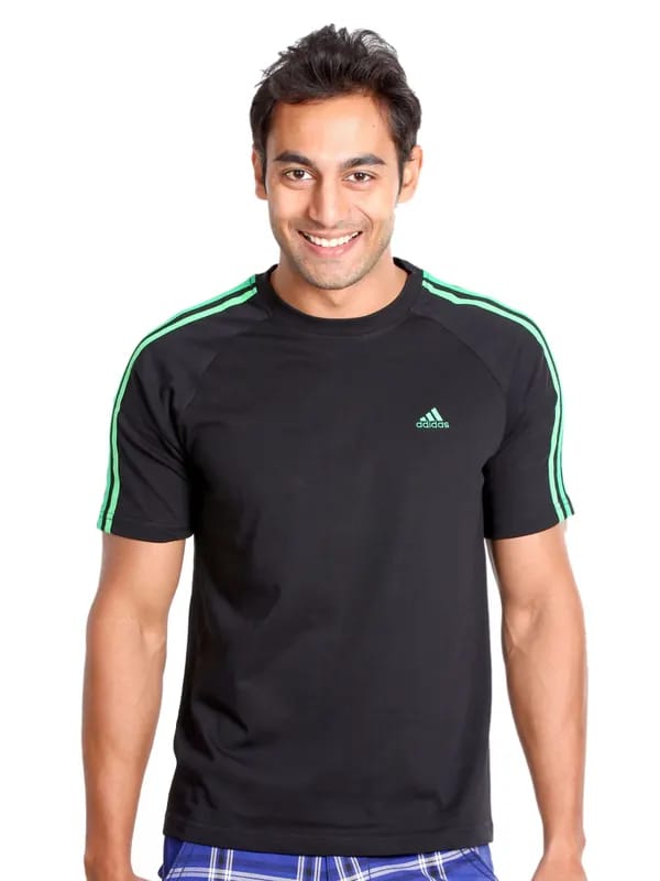 ADIDAS Men Stripe Black T-shirt