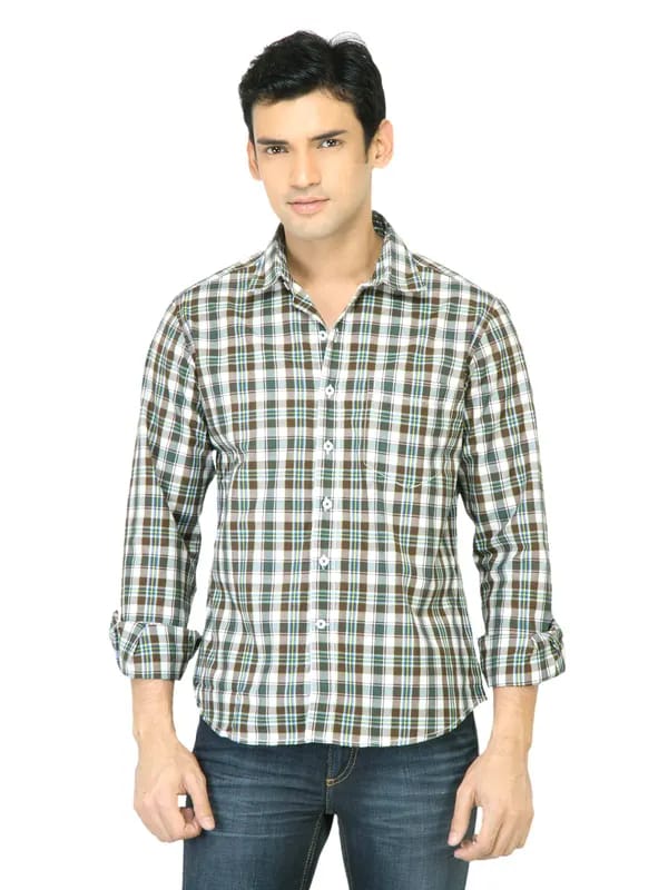 John Players Men Check Green Shirt
