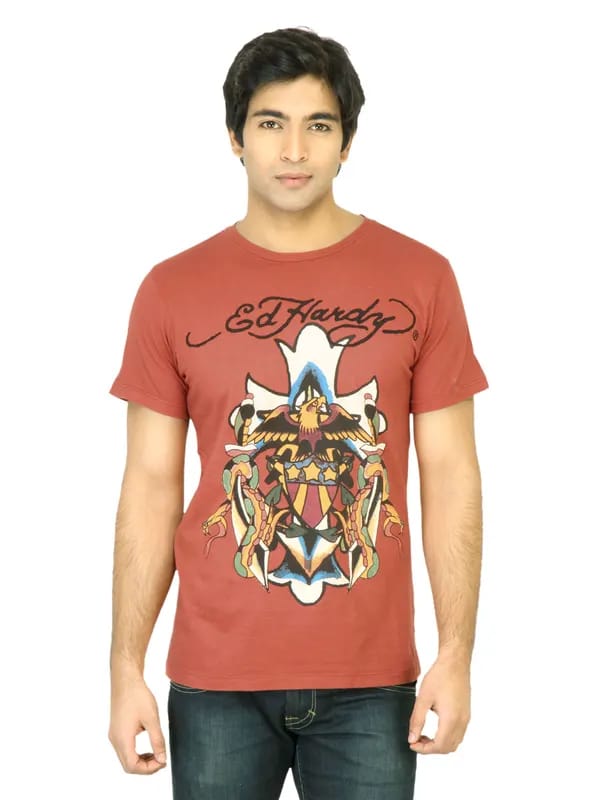Ed Hardy Men Vintage Brick Red T-Shirt