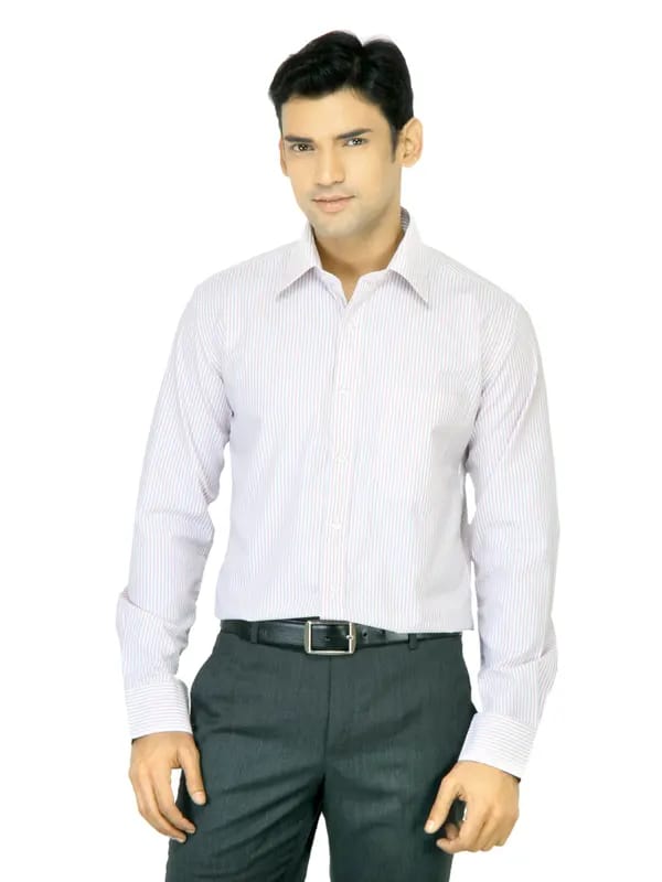 Mark Taylor Men Red & Blue Striped White Shirt