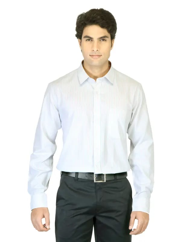 Mark Taylor Men Striped White Shirt
