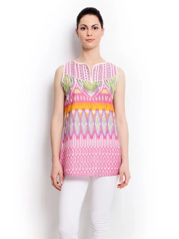 Global Desi Women Printed Pink Top