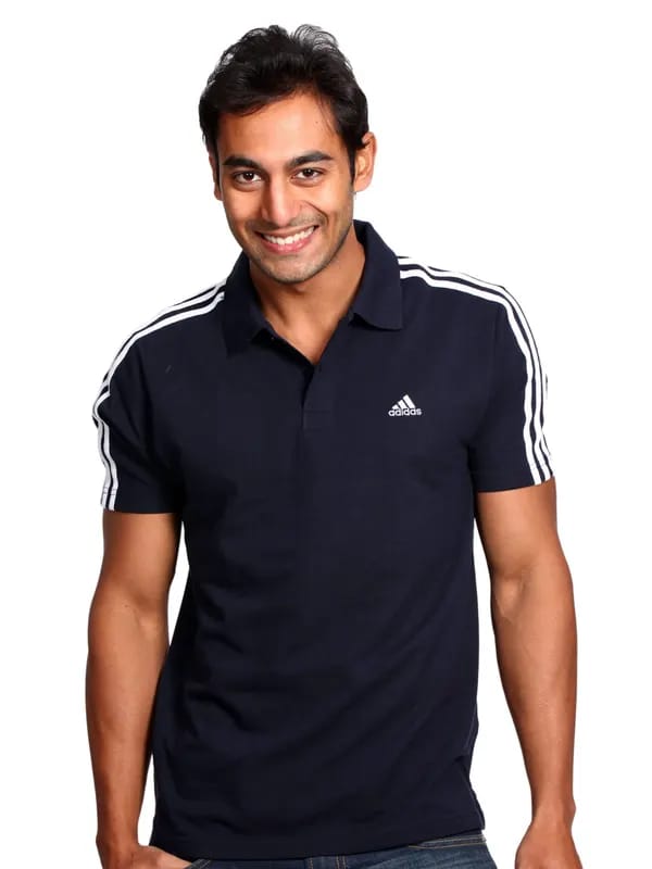ADIDAS Mens 3 Striped Navy Blue Polo T-shirt