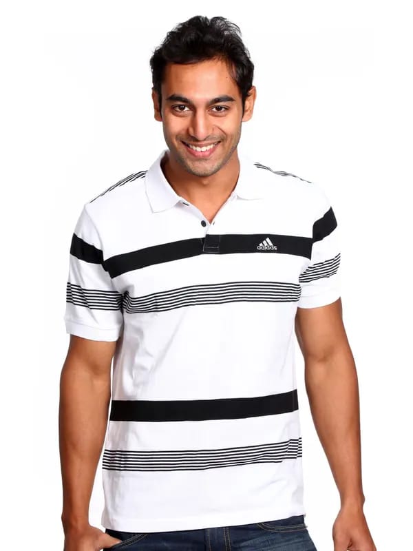 ADIDAS Men White & Black Polo T-shirt