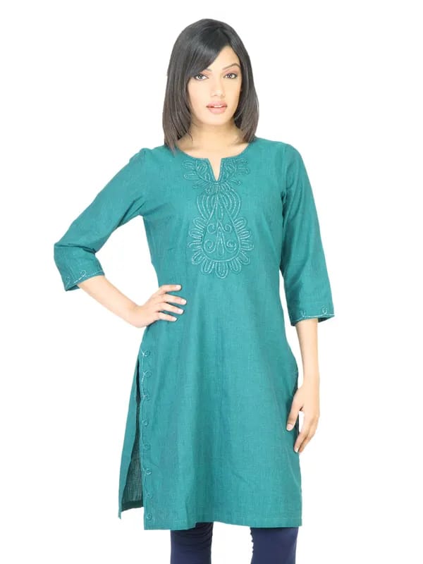 BIBA Women Solid Green Kurta