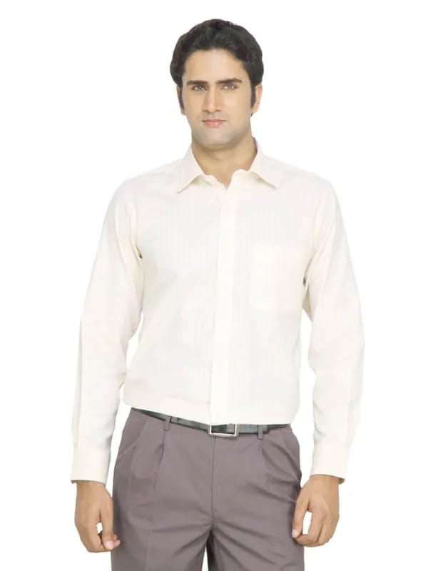 Arrow Men Cream Striped Shirt