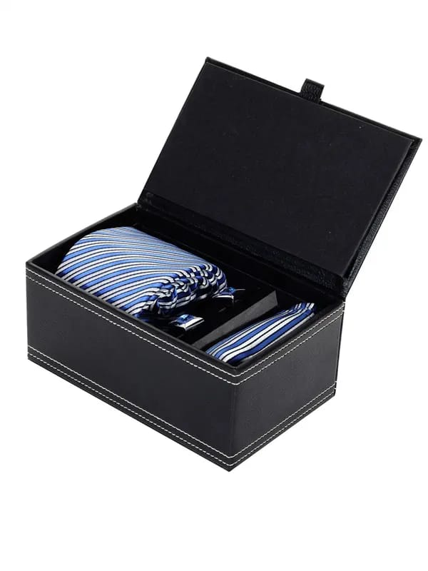Turtle Men Formal Blue Tie Cufflink & Pocket Square Set