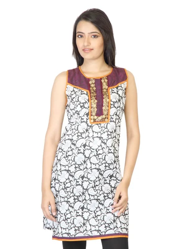 Aneri Women Geet White and Black Kurta