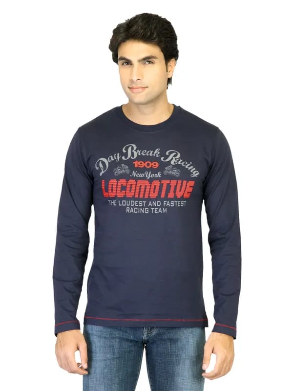 Locomotive Men Navy Blue Printed T-shirt