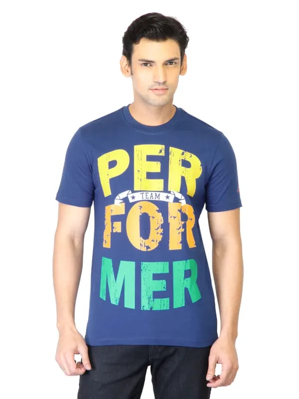 ADIDAS Men Blue Printed T-shirt