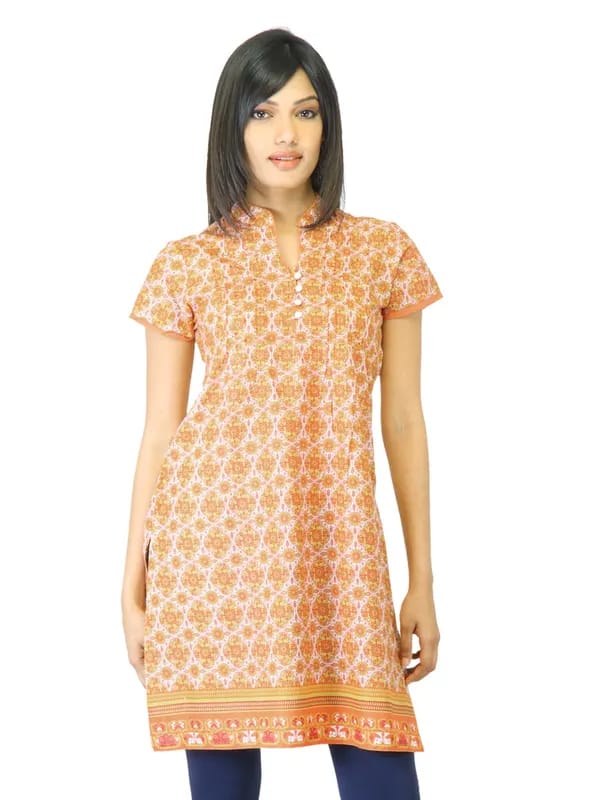 Folklore Women Orange Printed Kurta