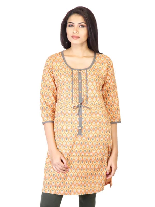 Mother Earth Women Orange Printed Kurta