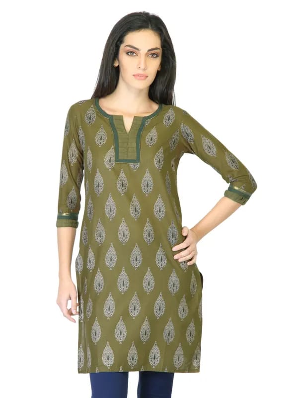 Vishudh Women Olive Printed Kurta