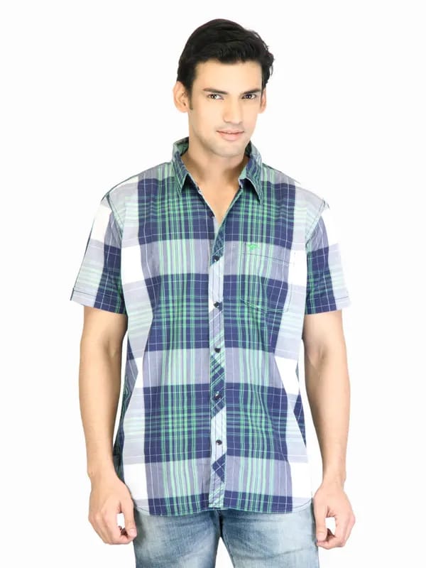 Highlander Men Navy Blue Check Shirt
