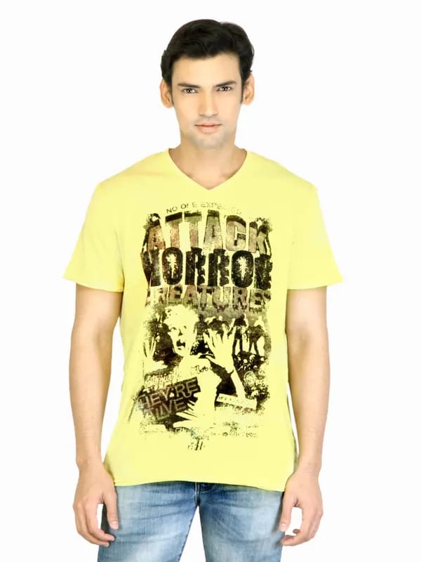 United Colors of Benetton Men Yellow Printed T-shirt