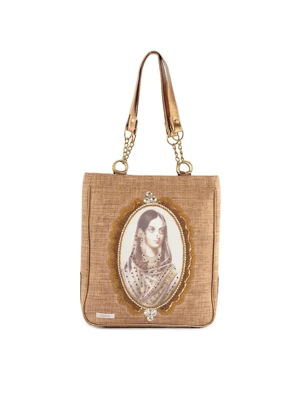 Murcia Women Shimery Jute Tote Brown Handbag