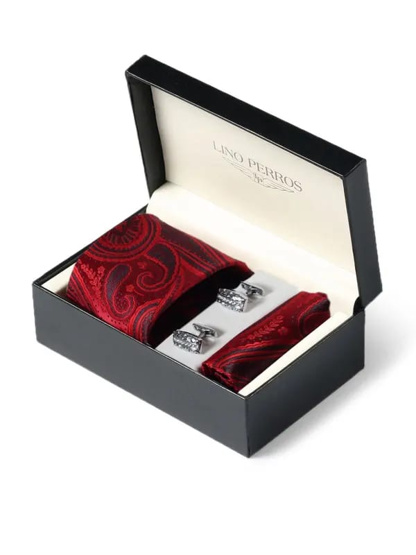 Lino Perros Men Formal Maroon Accessory Gift Set