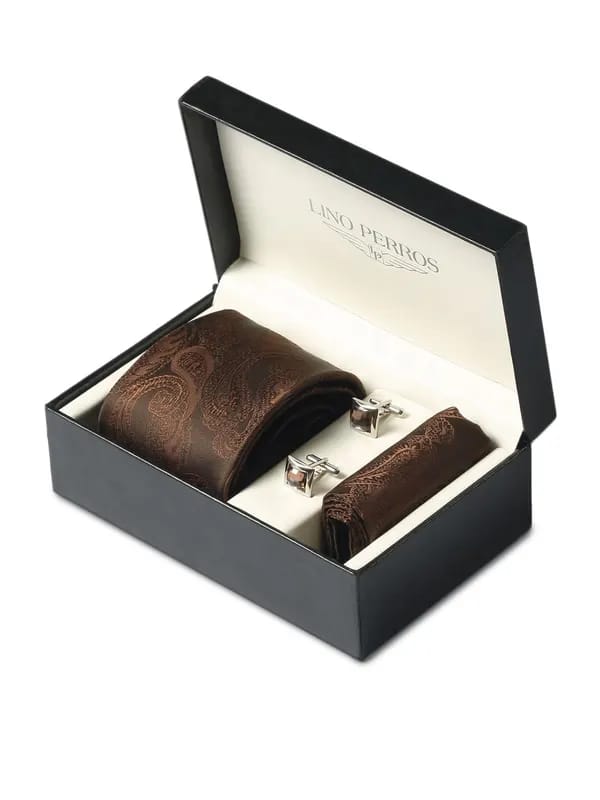 Lino Perros Men Formal Brown Accessory Gift Set