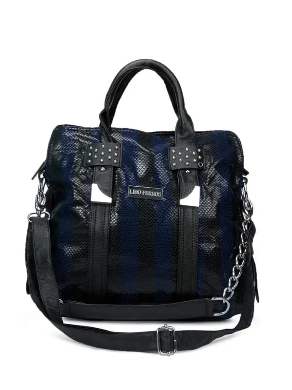 Lino Perros Women Leatherette Blue & Black Handbag