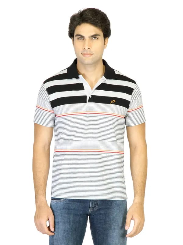 Proline Men Striped Black & Grey Polo T-Shirt