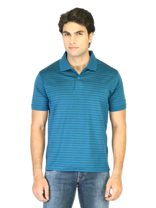 Proline Men Blue Striped Polo T-shirt