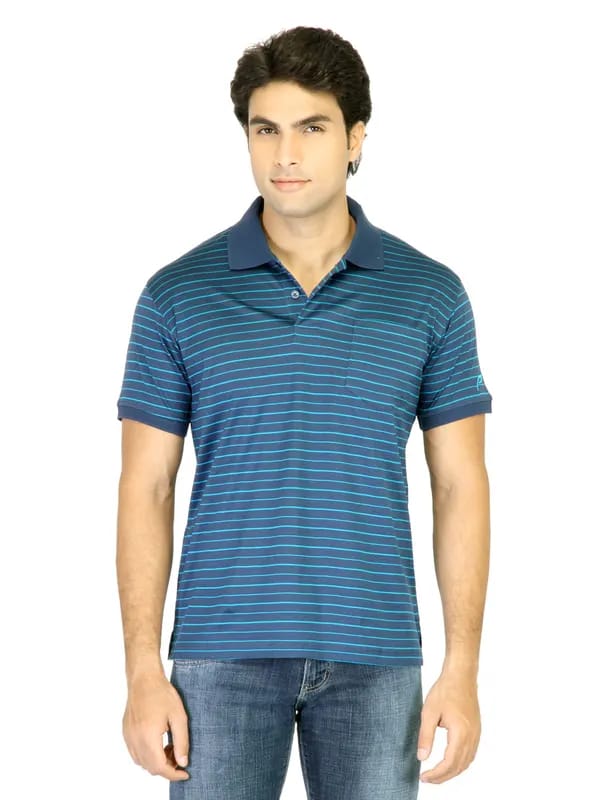 Proline Men Blue Striped Polo T-shirt