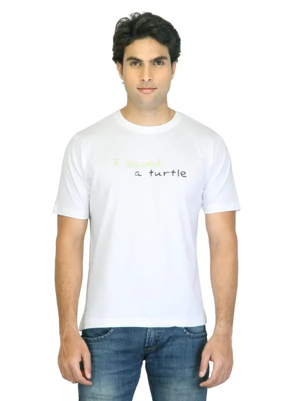 Turtle Men Printed White T-shirt