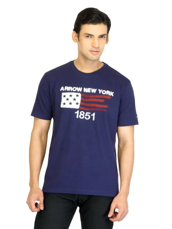 Arrow Sport Men Navy Blue Printed T-Shirt