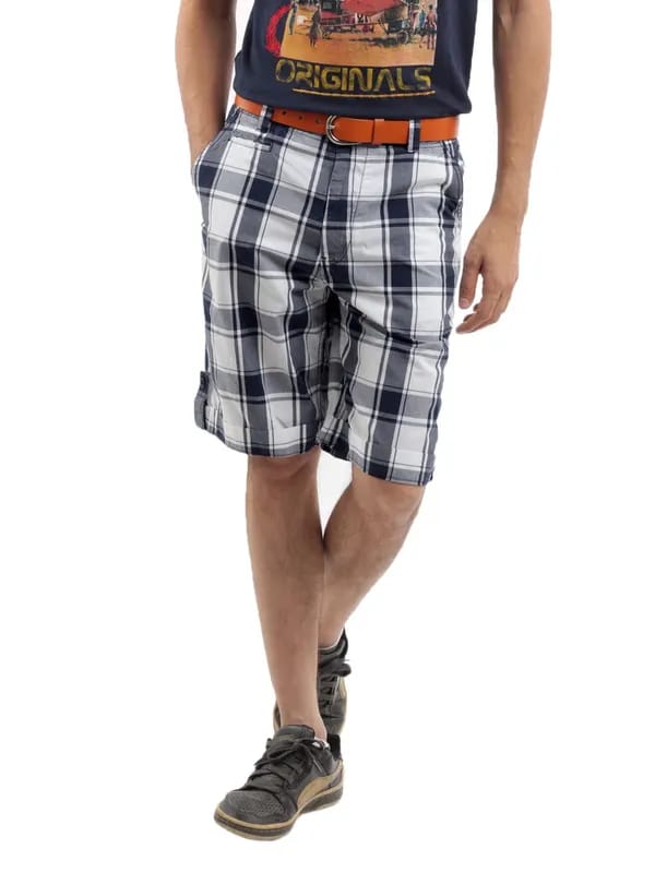 Arrow Sport Men Navy Blue Check Shorts