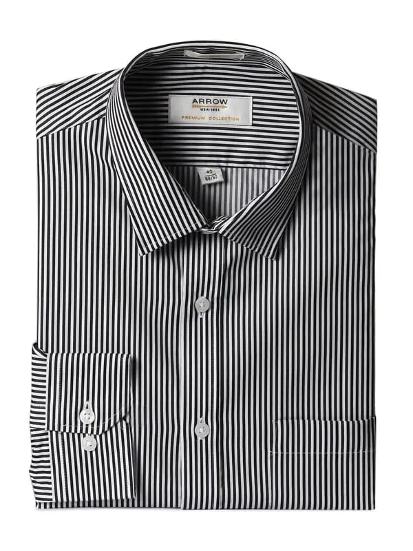 Arrow Men Black Striped Slim Fit Shirt