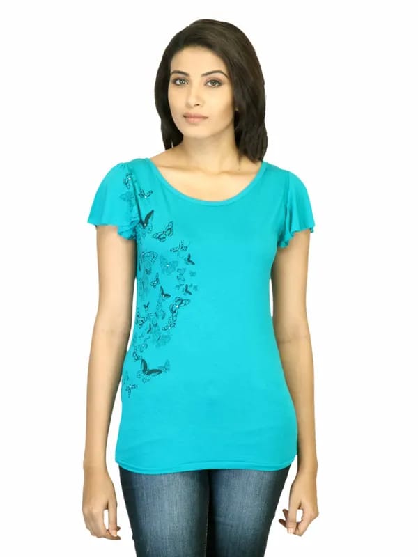 Jealous 21 Women Printed Turquoise Blue Top