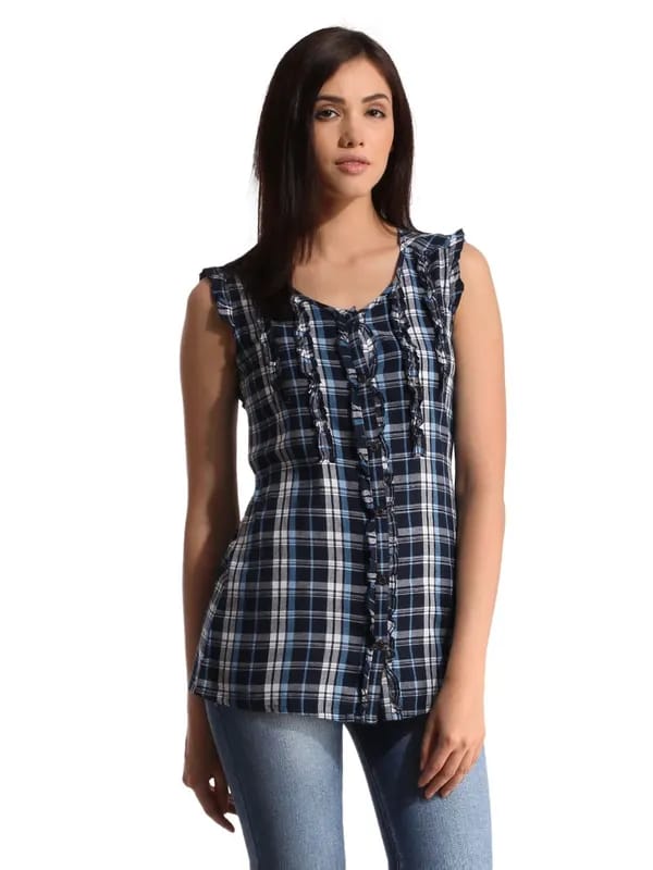 Jealous 21 Women Check Navy Blue Top