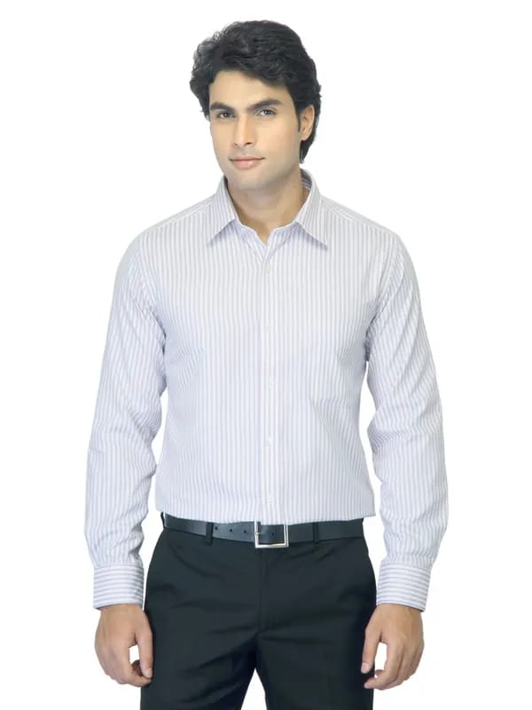 Mark Taylor Men Striped White Shirt