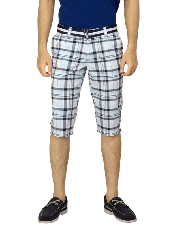 Scullers Men Check Navy Blue Shorts