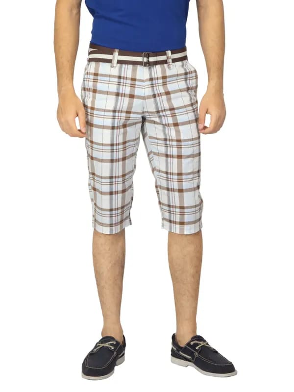 Scullers Men Check Brown Shorts