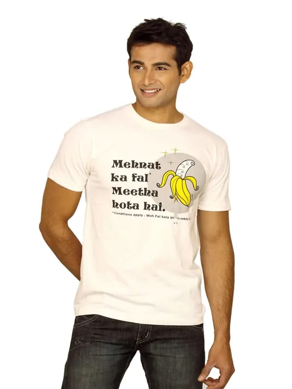 Ediots Men's Mehenat Ka Fal White T-shirt