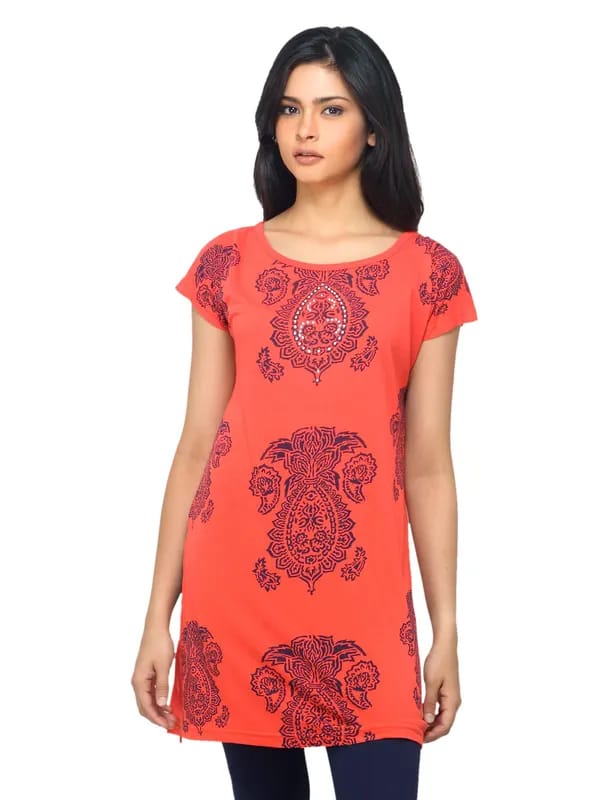 Urban Yoga Women Printed Red Tunic