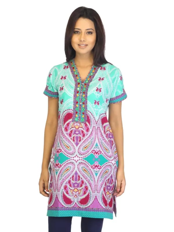 BIBA Women Printed Turquoise Blue Kurta