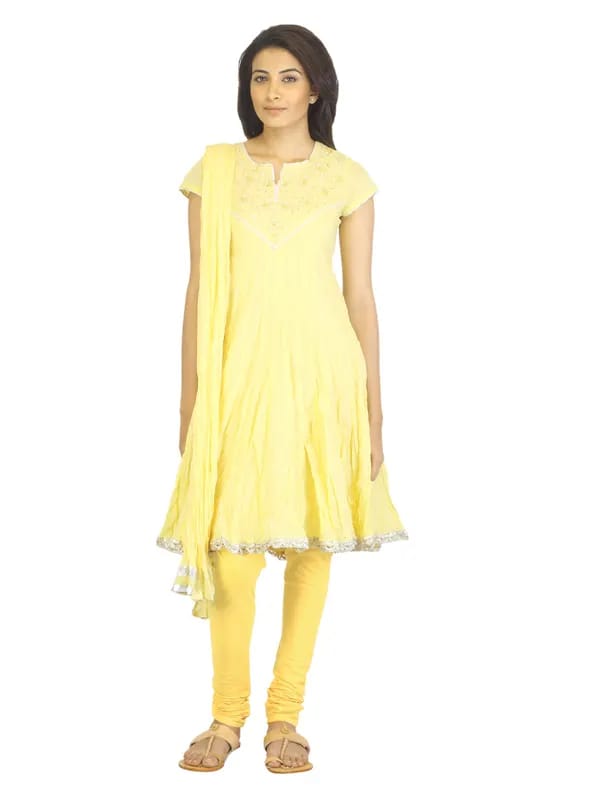 Biba Women Yellow Churidar Kurta with Dupatta